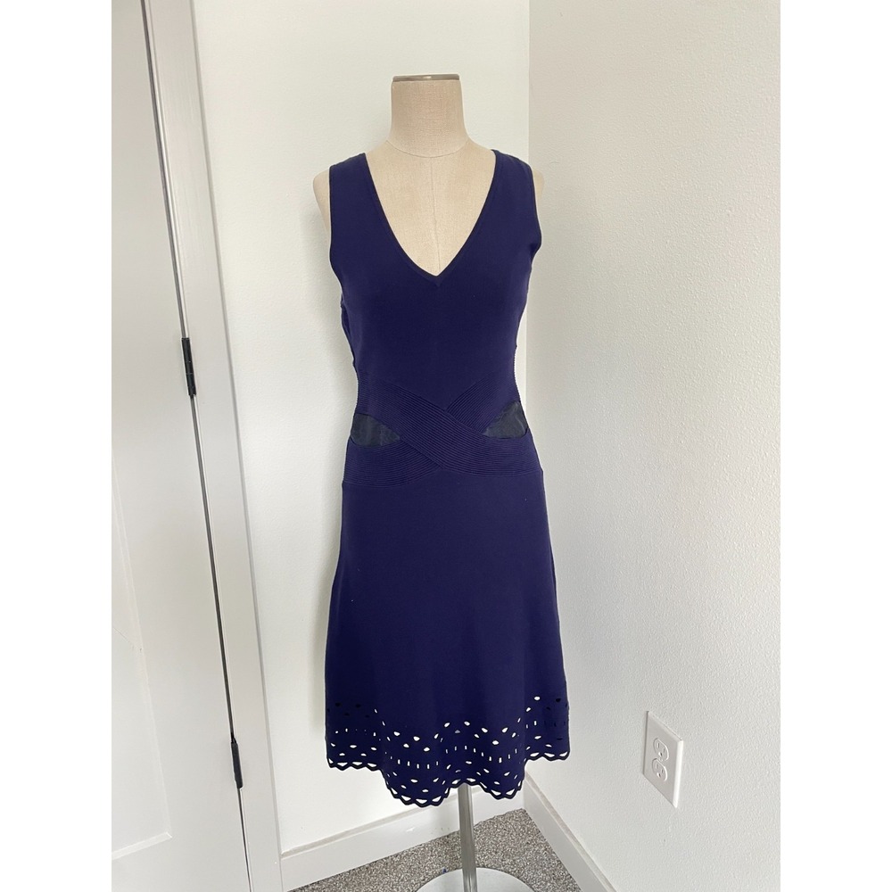 Ramy Brook Dress Women  S/M‎ Navy Blue Midi Fit & Flare Cocktail Business V Neck